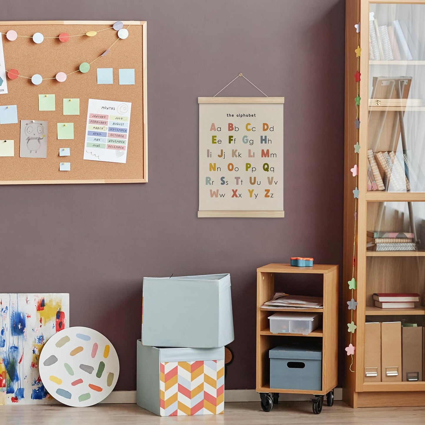 HRQKO ABC Poster Hanger Frame, Alphabet Wall Art, Cute ABC Poster Wall Art with Wooden Frames, Alphabet Banner Wall Hanging Decor for Nursery Toddler Playroom, 12x16 inch