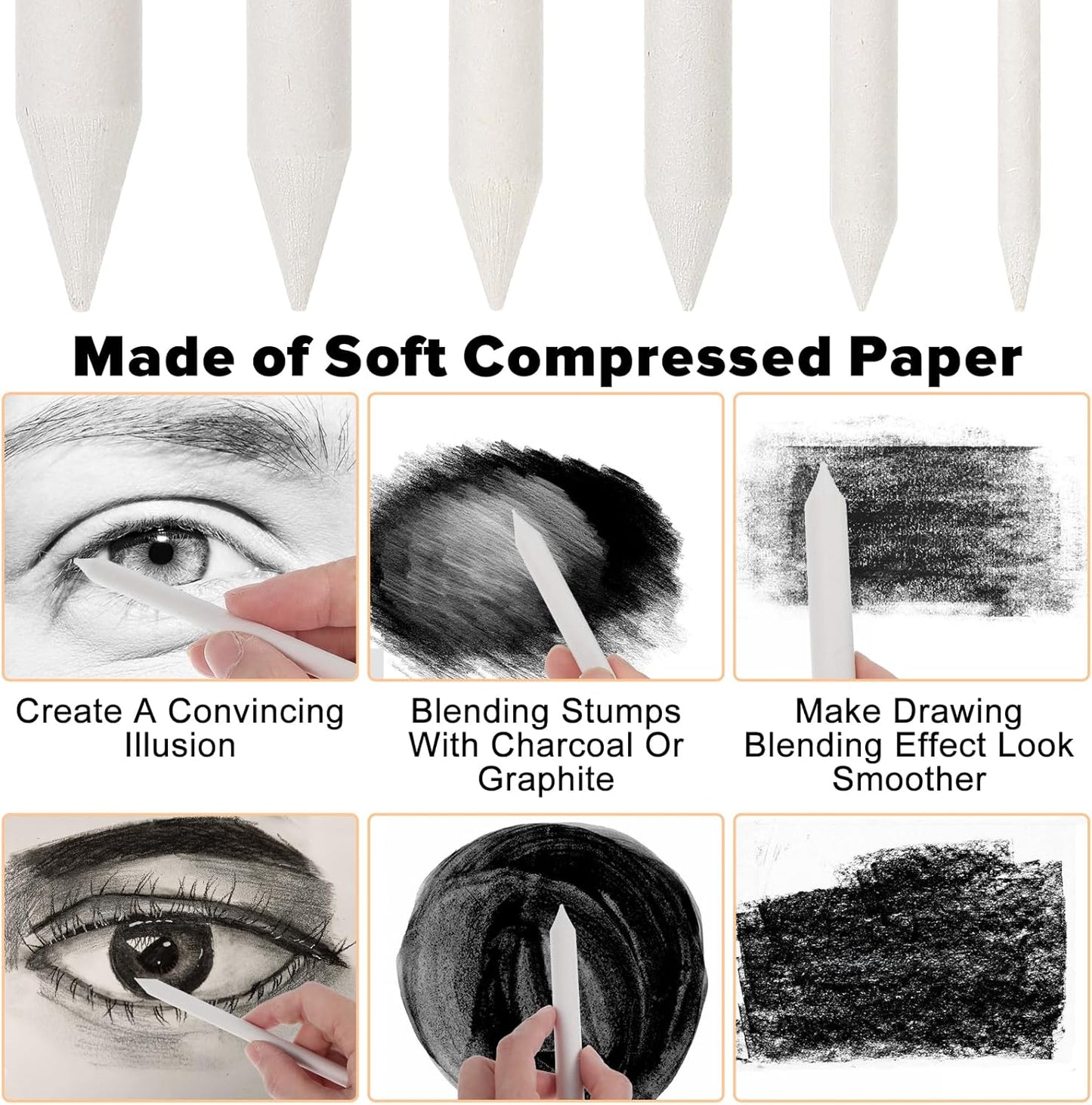 18 PCS Blending Stumps Set，Ymapinc Oil Pastels Blenders & Shading Tools 6 Sizes for Charcoal Drawing Sketching Special Tortillions Blending Tools Art Supplies