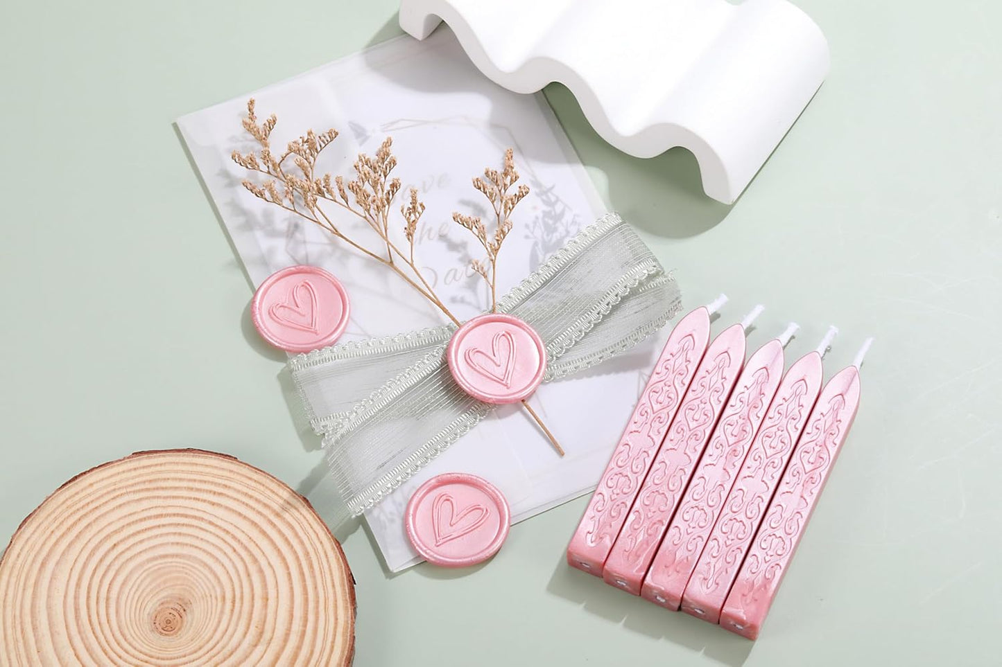 Yoption 5 Pcs Rose Gold Sealing Wax Sticks with Wicks for Wax Seal Stamp, Wedding Invitations, Gift Wrapping, Christmas