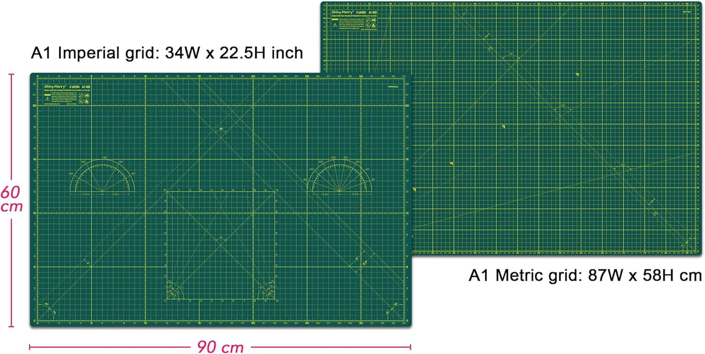 Self Healing Cutting Mat A1 24"x36" – Double Sided 5-Ply Craft Mat for Sewing, Quilting, Fabric, Scrapbooking – Green/Green