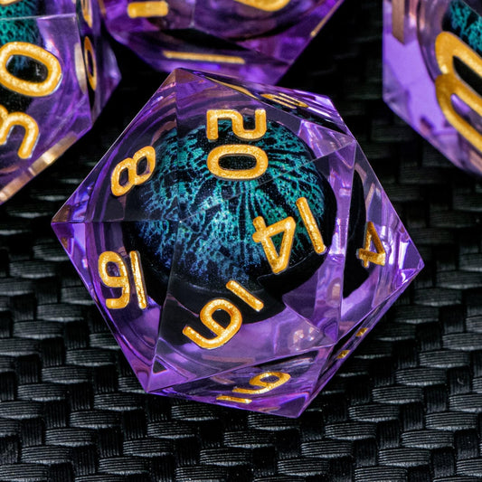 ARUOHHA Dragon Eye DND Dice, Purple Green Resin Sharp Edged Dice Set RPG Role Playing Game, Liquid Core Polyhedral D and D Dice Set D20 D12 D10 D8 D6 D4