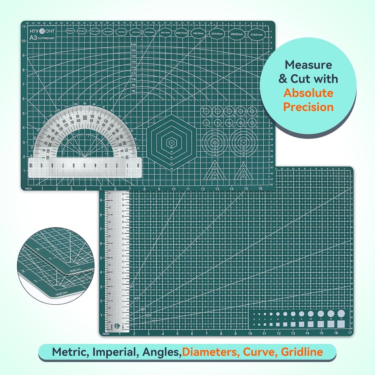 HTVRONT 5 Packs Self Healing Cutting Mat- 12" x 18” Double-Sided Cutting Mats for Crafts, A3 High-Density Sewing Mat with Grid for Fabric Quilting Modeling Hobby Scrapbooking Project