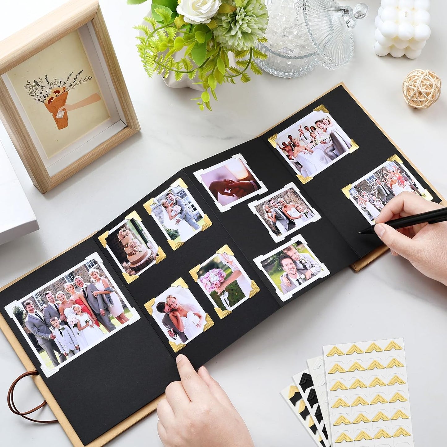 360 Pcs Photo Corners for Scrapbooking, Gold Photo Corner Stickers, Acid Free Picture Corners Self-Adhesive for Scrapbooking, Photo Corners for DIY Scrapbook, Photo Album, Memory Books, Diary
