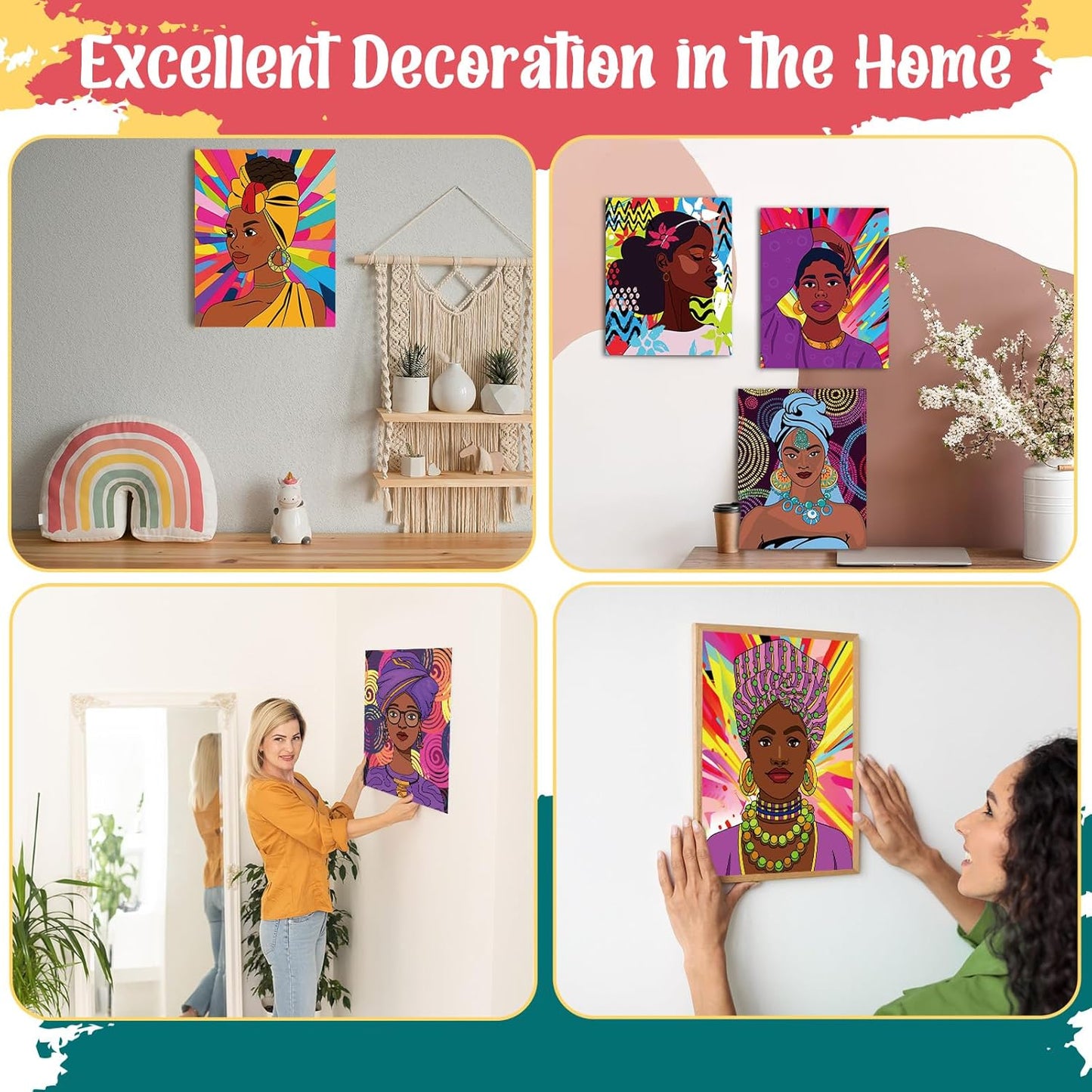 Zhanmai 12 Pack Pre Drawn Canvas for Painting Sip and Paint Kit 8" x 10" Paint Party Set Canvas Painting Pre Printed Canvases for Party Favor DIY Virtual Adult's Date Night(Afro Queen)