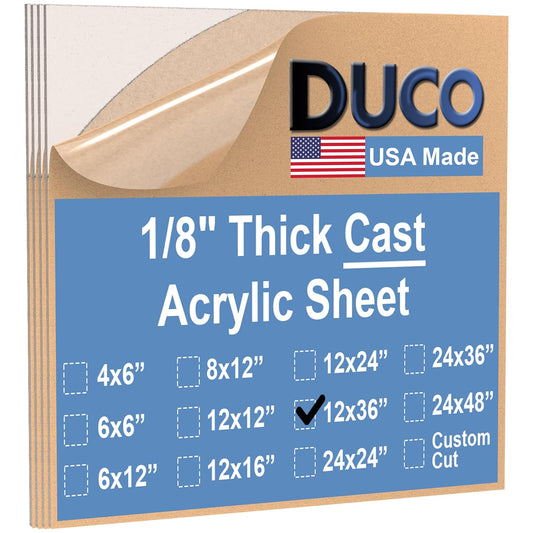 Duco USA-Made Clear Cast Acrylic Sheet 1/8 Inch Thick 12" x 36" - 4 Pack of Transparent Plexiglass Sheet - Lightweight Acrylic Board for Window Replacements, Displays, Signs, and More