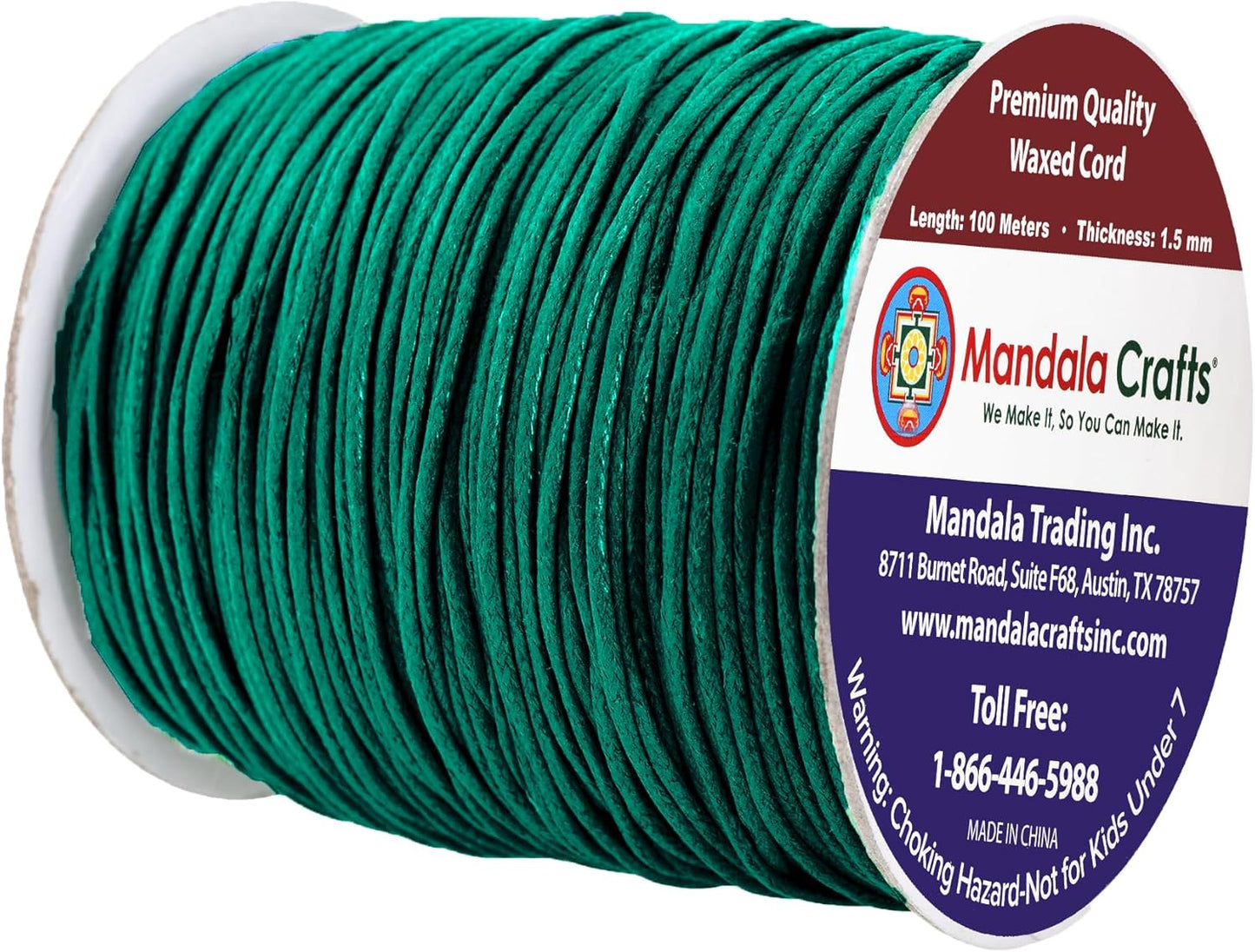 Mandala Crafts 1.5mm 109 Yards Peacock Green Cotton Waxed Cord for Jewelry Making - Beading String Thread for Bracelets and Necklaces