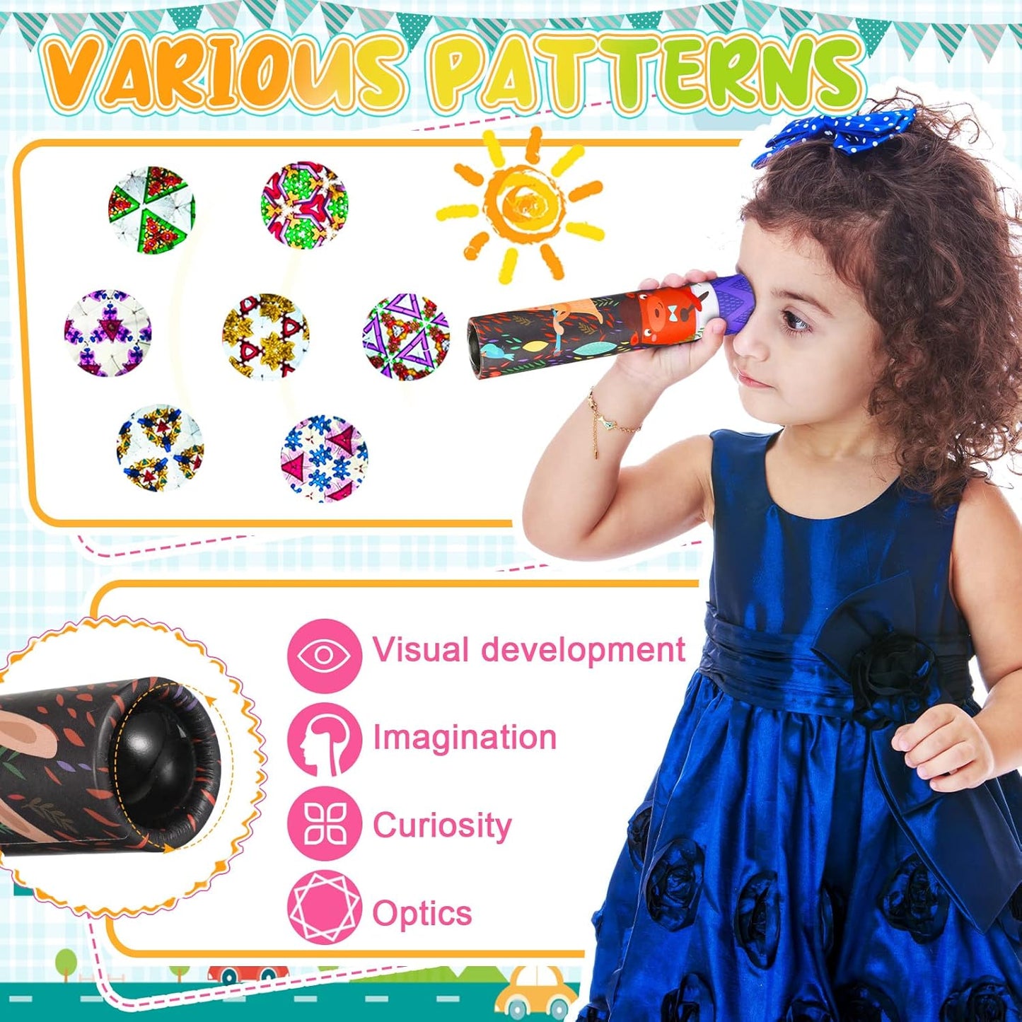 60 Pcs Classic Kaleidoscope Educational Kaleidoscope Toy Return Gift Vintage Educational Toys Party Bag Fillers School Classroom Prizes for Adult Teen Party Carnival Prize, Random Style (Cute Style)