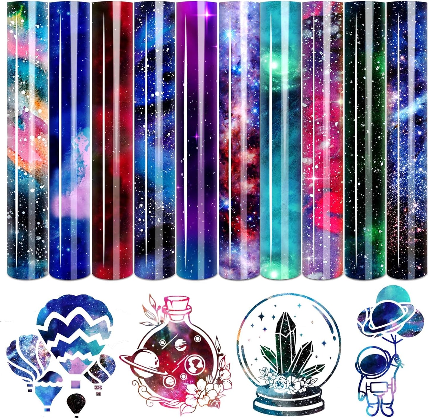 Tintnut Galaxy Heat Transfer Vinyl - 10 Sheets Bundle 10x12 Inch Stardust Starry Sky Background HTV Iron on Vinyl Watercolor Clouds Patterned for DIY T-Shirts Hats Coats Handbags Pillow Crafts