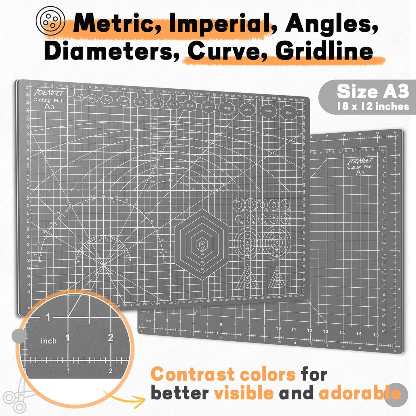 Premium Self Healing Cutting Mat 18'' x 12'', A3 Non-slip Sewing Mat for Quilting, 5-Ply Rotary Cutting Board Double-Sided for Crafts Cutting Fabric Scrapbooking Modeling Projects, Anthracite Gray