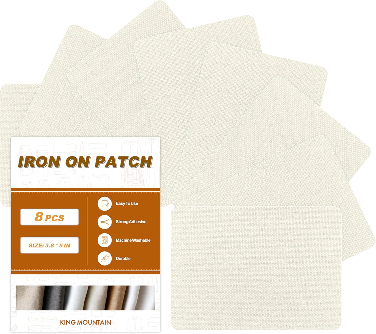 Iron on Patches, 8 Pieces Iron on Linen Patches, Fabric Patches for Couch, Tent, Clothing, Seat, Linen Repair Decorating Kit 3.7" by 4.9" (9.5 cm x 12.5 cm, Off White)
