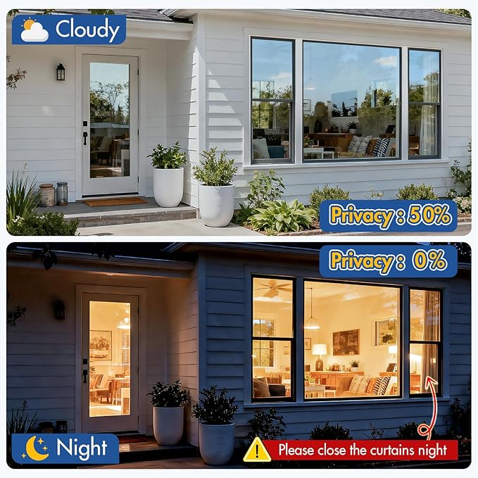 Coavas One Way Privacy Window Film,Daytime Window Tint for Home, Reflective Mirror Glass Window Film See Out Not in,Heat UV Blocking Anti-Glare Window Covers with 3 Tools, 17.5 x 157.5 Inch, Black