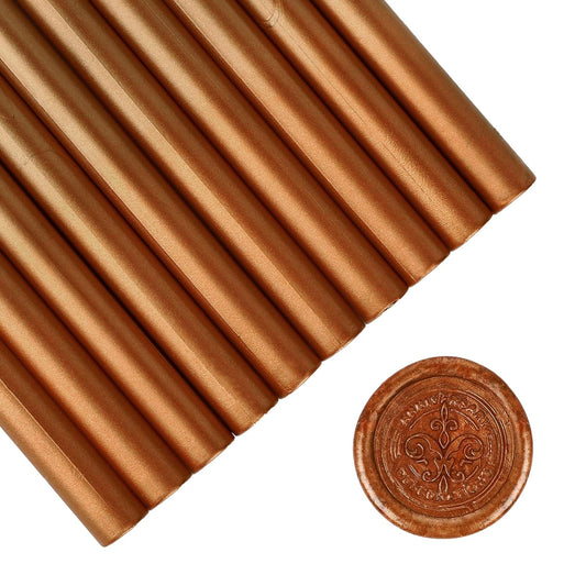 Glue Gun Sealing Wax Sticks for Wax Seal Stamp - Metallic Copper Rusty Gold, Great for Wedding Invitations, Cards Envelopes, Snail Mails, Wine Packages, Christmas Gift Ideas, Pack of 10