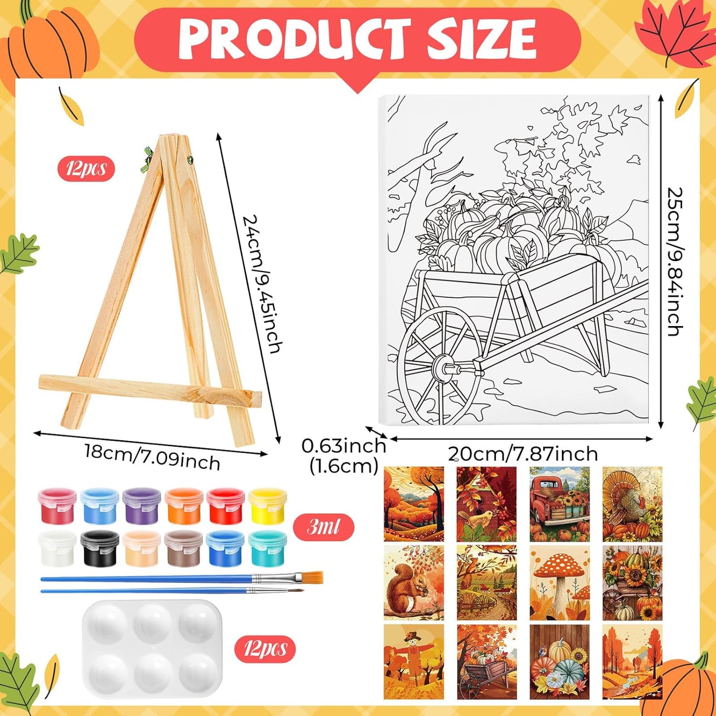 Zhanmai 12 Pack Pre Drawn Canvas for Painting Sip and Paint Kit 8" x 10" Paint Party Set Canvas Painting Pre Printed Canvases for Party Favor DIY Virtual Adult's Date Night(Fall Thanksgiving)