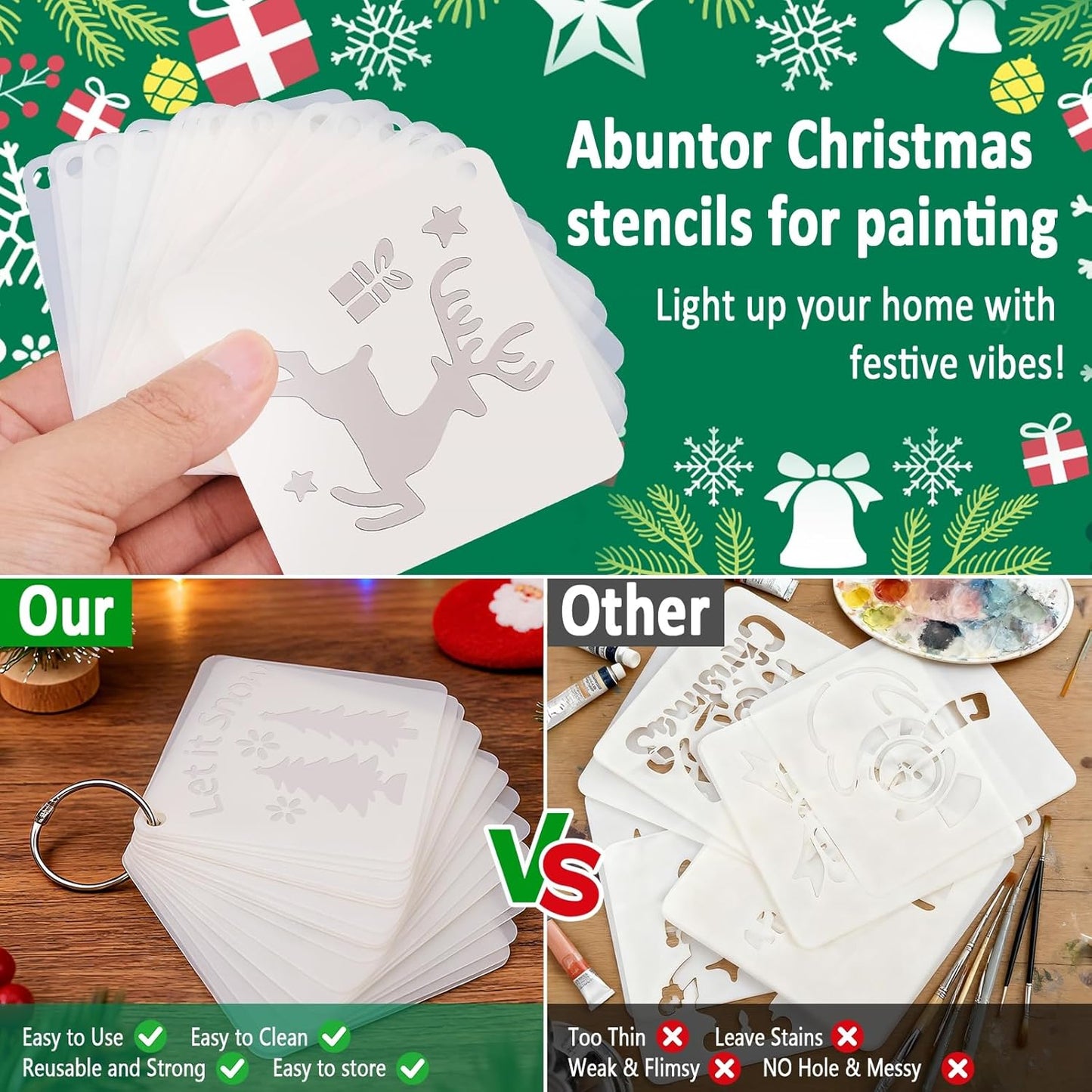 14Pcs Larger Christmas Stencils for Painting On Wood Reusable Xmas Stencils Set Holiday Templates for DIY Crafts Home Decor Art Projects