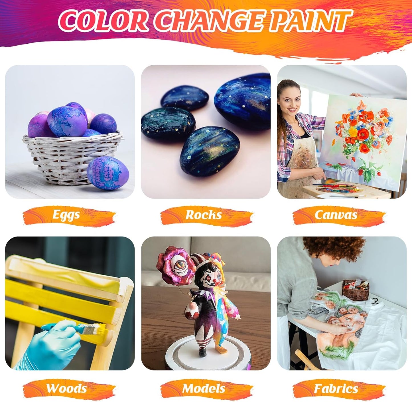 Caliart Iridescent Acrylic Paint with 12 Brushes, 24 Colors (59ml, 2oz) Art Craft Paints for Adults Artists Beginners Painters, Halloween Decorations Canvas Ceramic Wood Rock Painting Kit