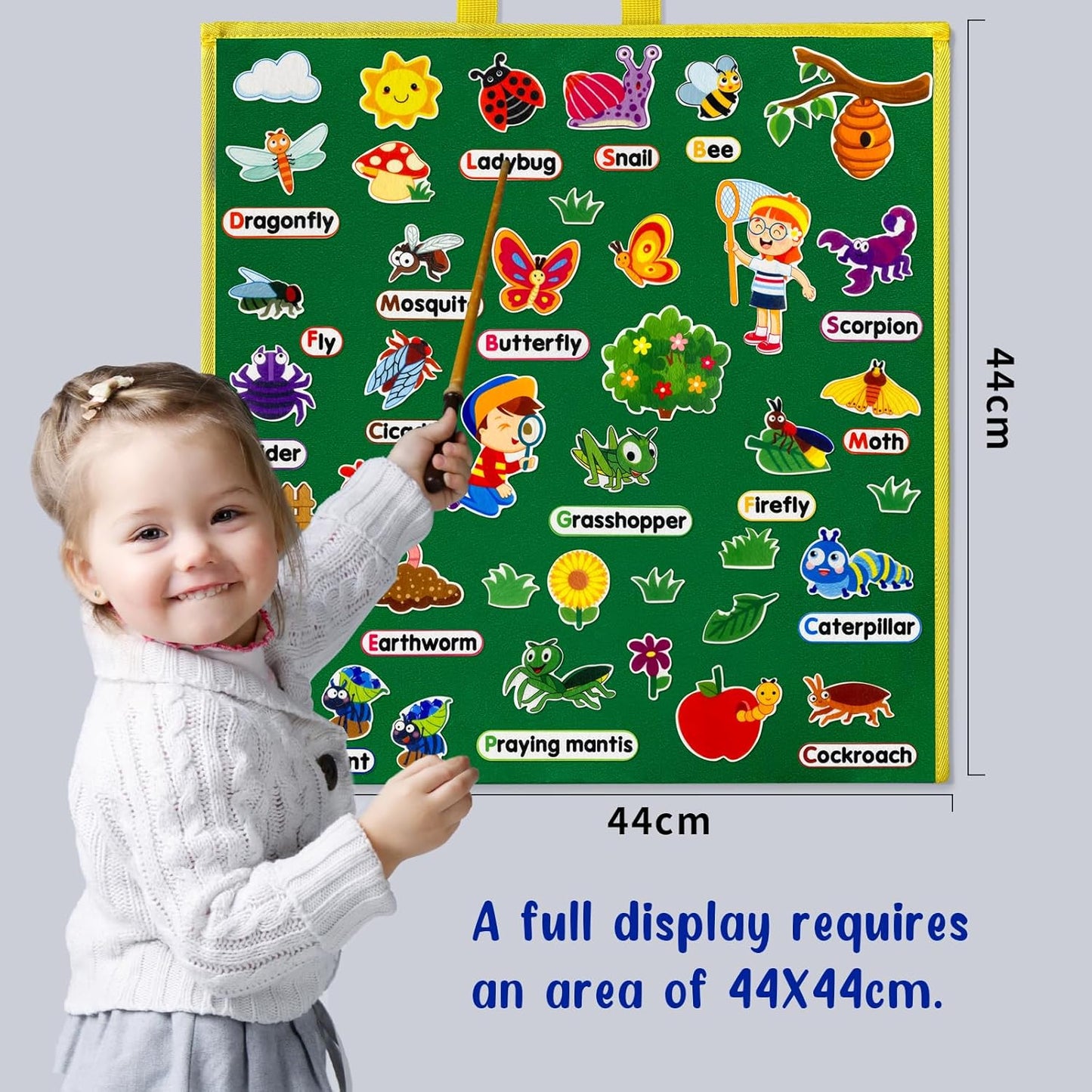 Felt Flannel Board Story Pieces for Toddlers Preschool,Kids Interactive Storytelling Teaching Play Kits for Flannel Board,with Words Felt Pieces(Insect Butterfly)