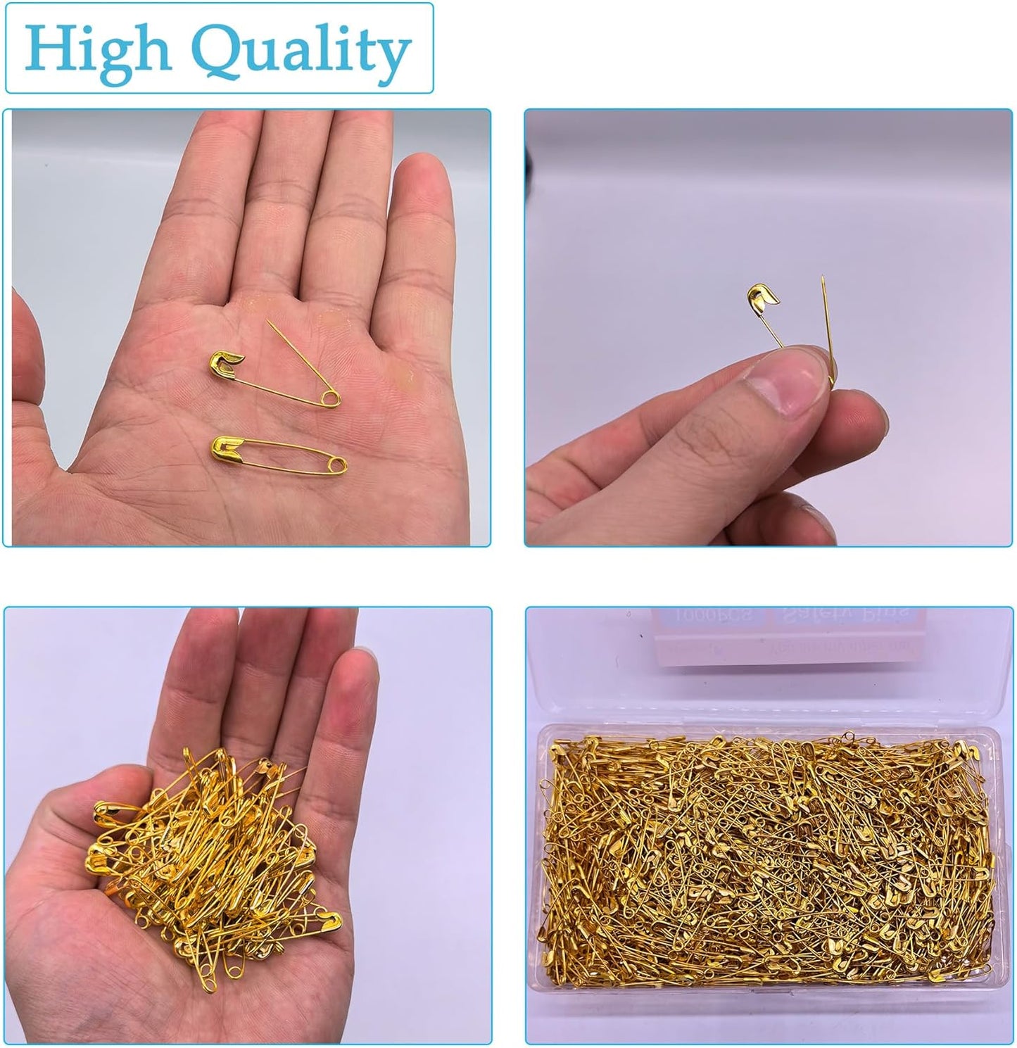 1000PCS Safety Pins, 1.1 inch Small Safety Pins, Rust-Resistant Nickel Plated Steel, Sharp Edge Safety Pin for Clothes, Sewing, 28mm Decorative Safety Pins Assorted (Gold)