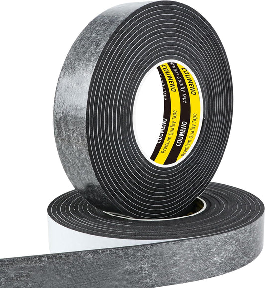 2 Pack EVA Single-Sided Adhesive Foam Tape 1.2inx16.4FT Single-Sided Sealing Strip Foam Pad Sponge Tape Window Weatherproof, Self-Adhesive Insulation Sealing Tape Black