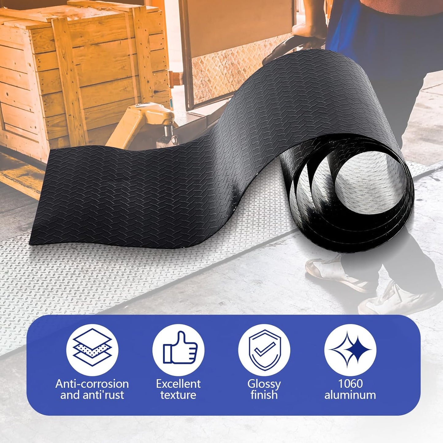 1pcs Diamond Plate Sheet Metal Heavy Duty Tread Aluminum Sheet Diamond Tread Plate for Wall Covering, Cargo Trailer, RV and More (24'' X 120'' X 0.06'',Black)