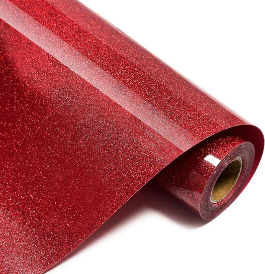 Glitter HTV Heat Transfer Vinyl Rolls- 10" x 8ft. Glitter HTV for Shirts. Iron on Vinyl and Heat Transfer Vinyl for All Cutters Machines. Easy to Cut & Weed Heat Vinyl Designs (Red)