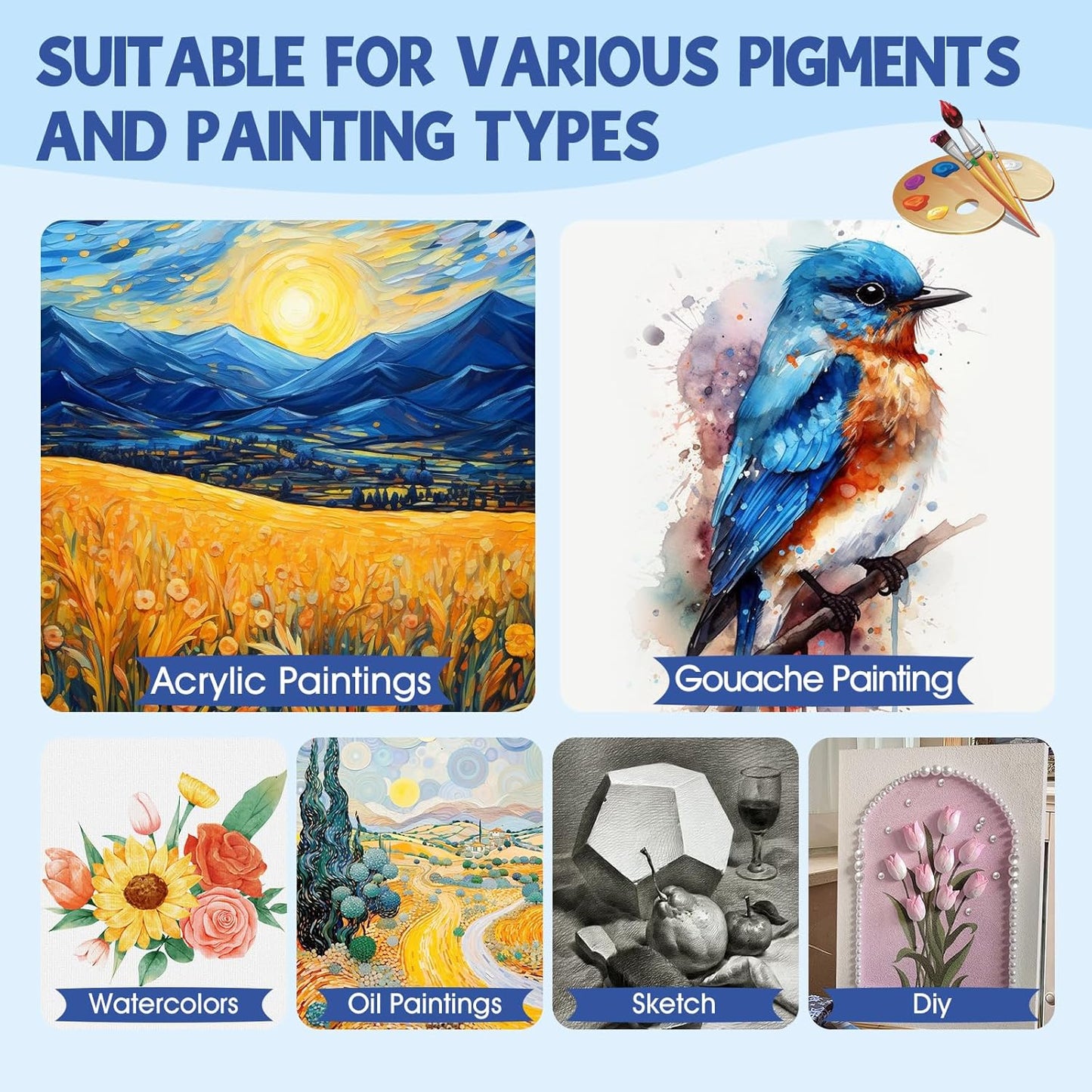 FUMILE Stretched Canvas for Painting, Blank Canvases for Painting Multi 12 Pack 3x5, 5x7, 8x10, 9x12, 11x14, 12x16 (2 of Each), Primed Acid Free Painting Canvas for Beginners & Artists.