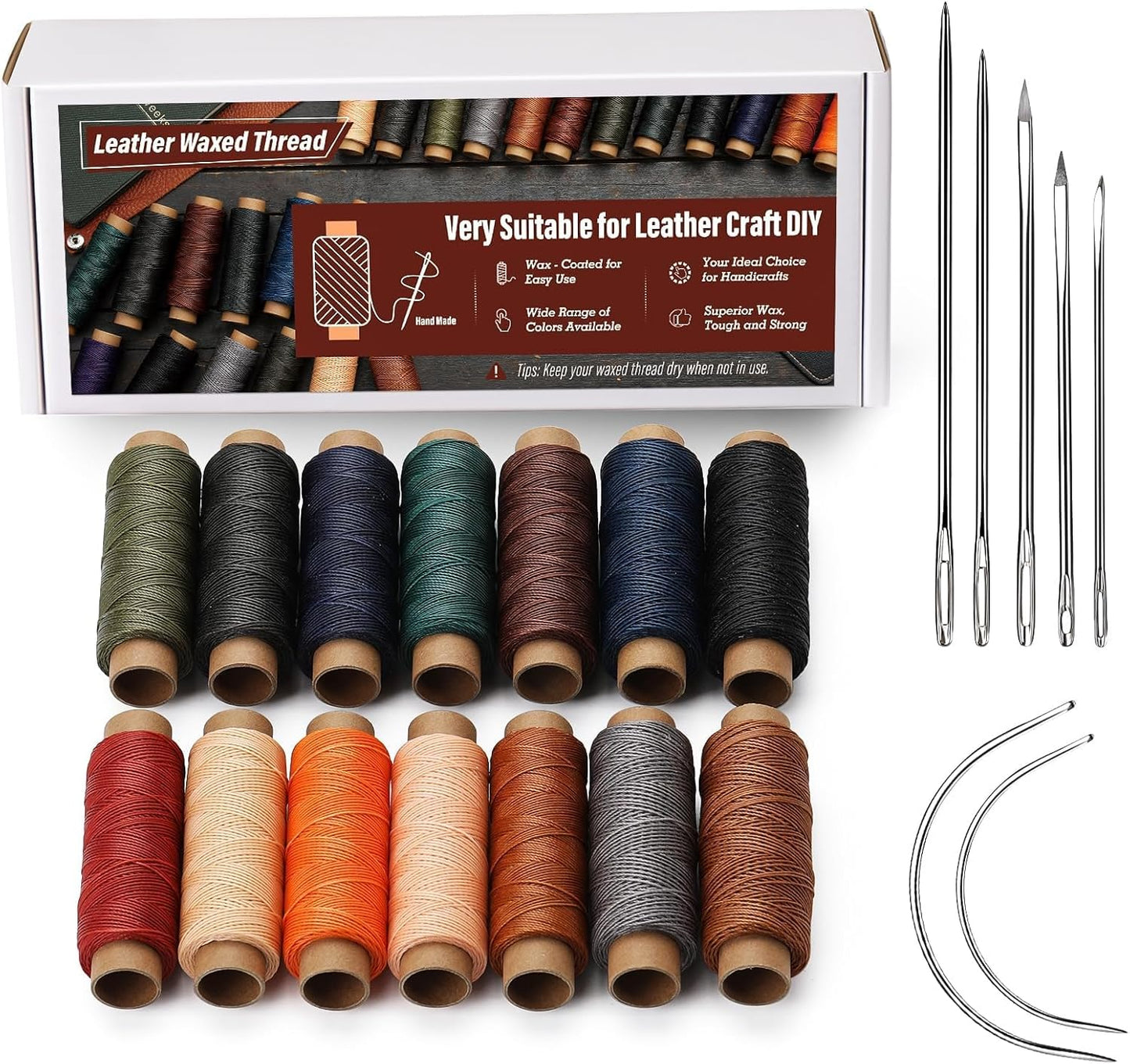 0.55 mm Round Waxed Thread, 14 Colors 76 Yards Spool Wax Coated String, Leather Sewing Waxed Thread for Sewing, Stitching, Beading, Bookbinding, Braiding, Bracelet