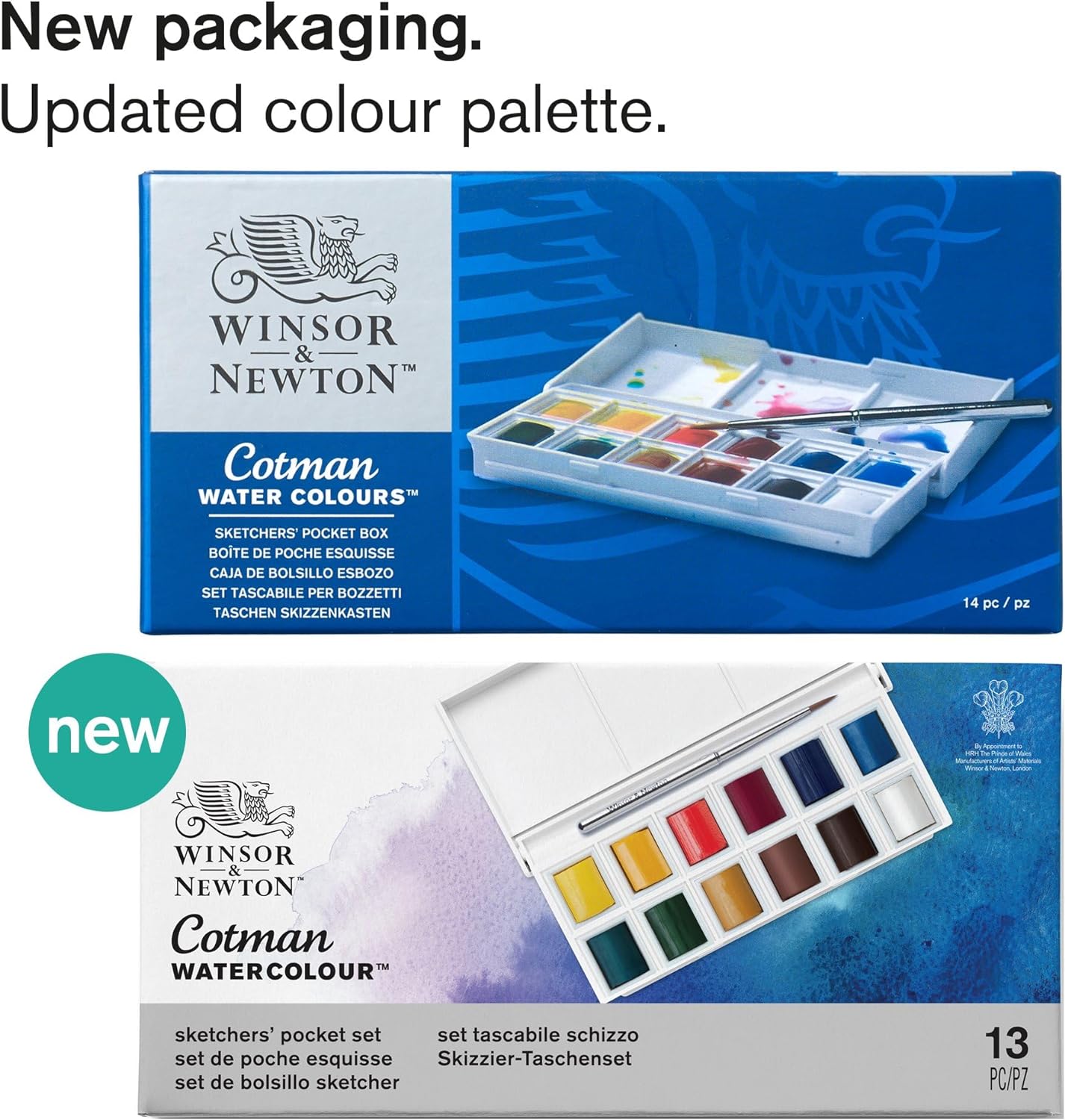 Winsor & Newton Cotman Watercolor Paint Set, Sketchers' Pocket Set, 12 Half Pan w/ Brush