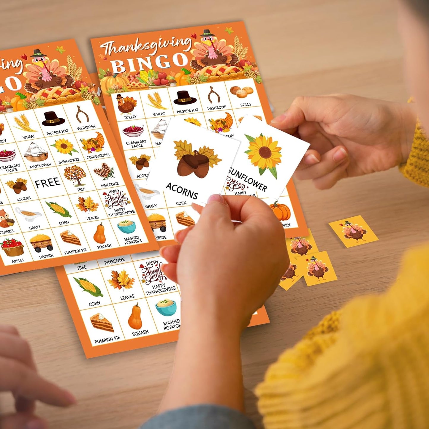 Thanksgiving Bingo Game Cards, Autumn Party Games, 24 Players Thanksgiving Bingo Games for Teens Adults, Thanksgivings Game Supplies for Family Classroom