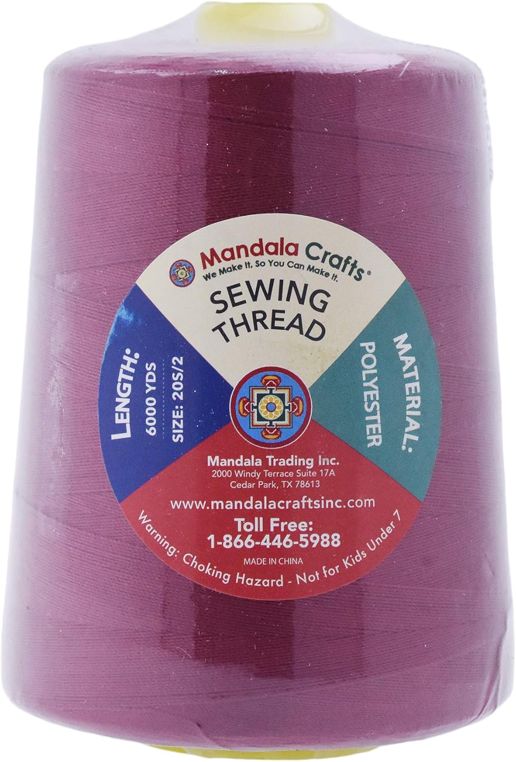 Mandala Crafts 4 Pack of Serger Threads Cones Spools - 20S/2 24000 Yards Polyester Maroon Threads for Sergers Machine and Overlock Quilting Sewing Machine