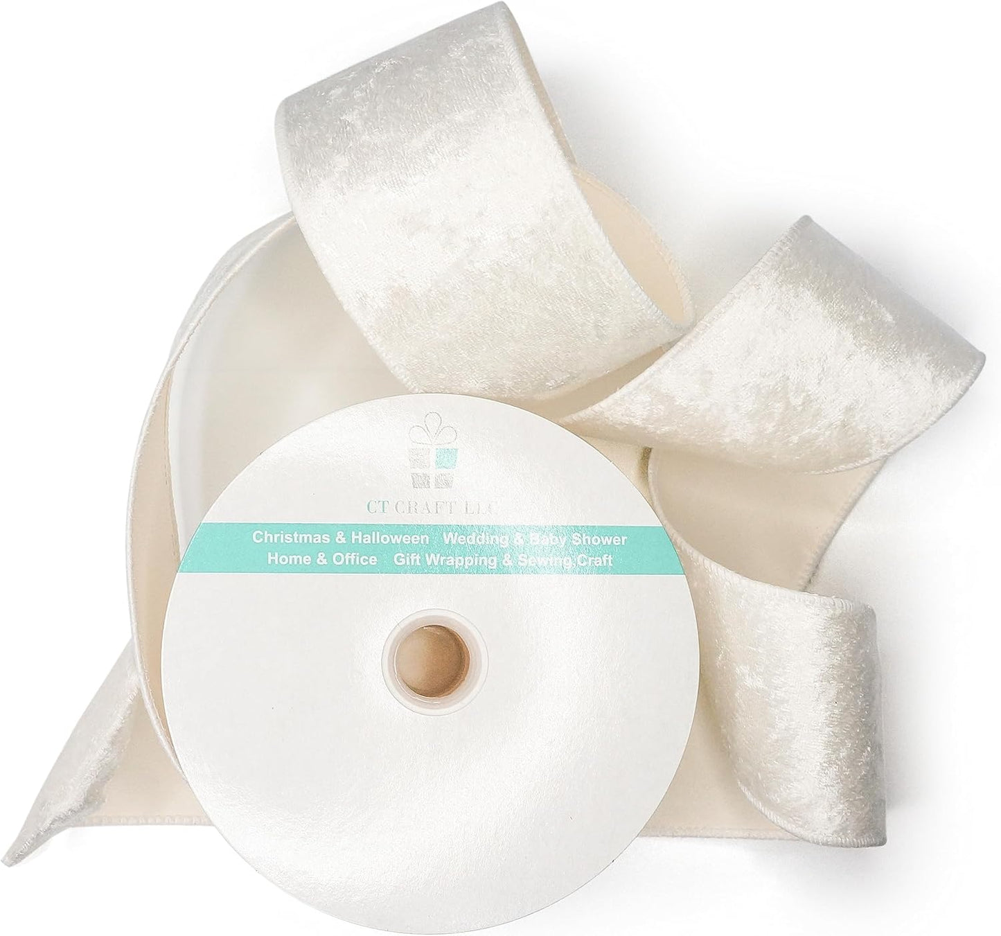 Ivory Velvet Ribbon 2.5 Inch x 10 Yards for Christmas Tree Topper Home Decoration Wreath Gift Wrapping DIY Craft