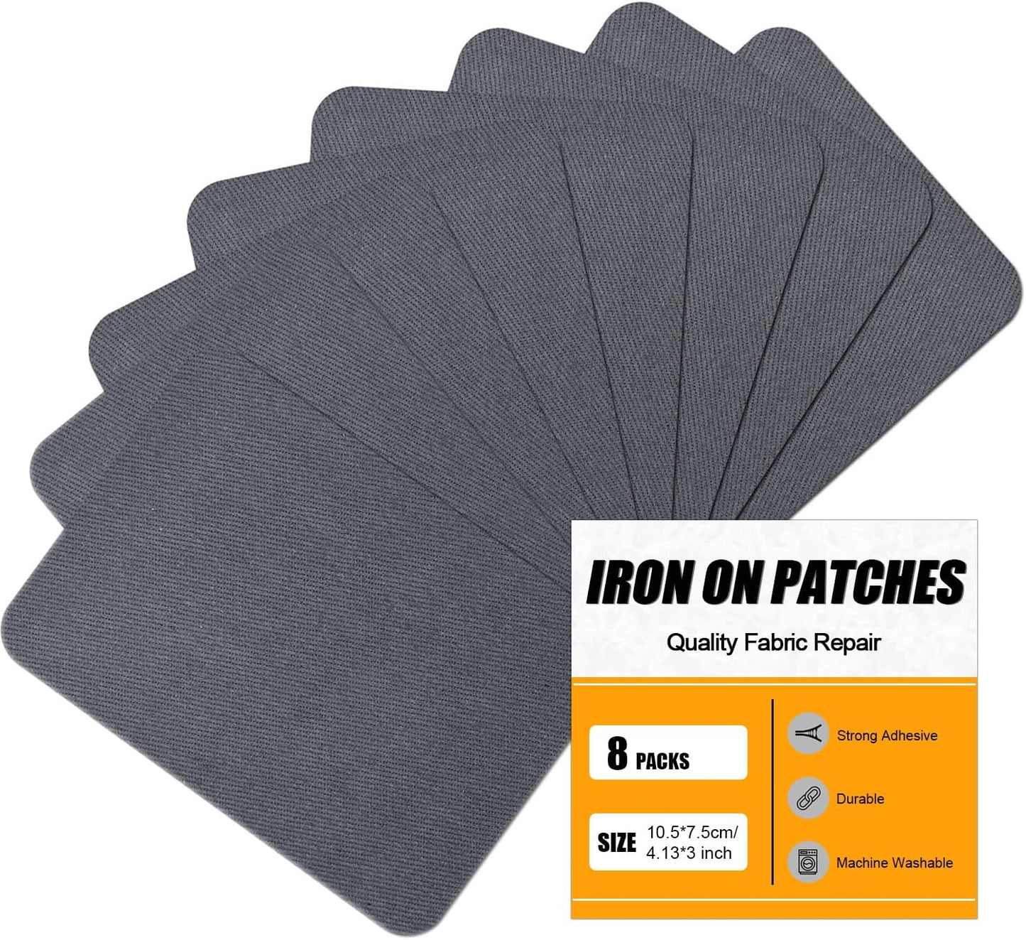 MOONSJONES Iron on Patches for Clothes Fabric Repair, 8 PCS Premium Strongest Glue Cotton Gear Reparing Patch for Holes Inside & Outside Pants, Jeans, Jacket, Hat, Canvas (7.5 cm x 10.5 cm-Dark Gray)