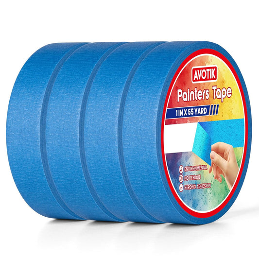 Blue Painters Tape 4 Rolls: Masking Tape 1 Inch Wide x 55 Yards - Painter's Tape Blue Masking Tape for Walls Painting Packing, Wood, Floors, DIY, Total 220 Yards