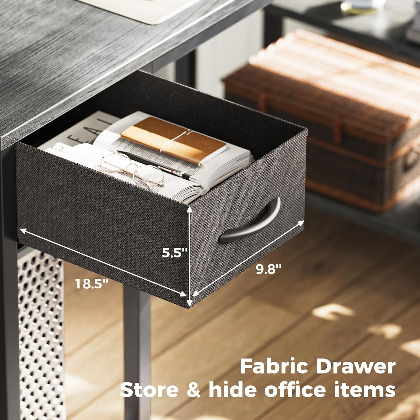 SUPERJARE 53 inch Reversible L Shaped Desk with LED Lights & Power Outlets, Computer Desk with Shelves & Monitor Stand, Gaming Desk with Drawer, Home Office Desk Corner Desk, Grey