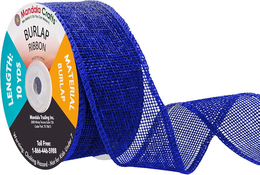 Mandala Crafts Royal Blue Burlap Ribbon 1.5 Inches Wide Jute Ribbons for Crafts - 20 Yds Roll Rustic Burlap Wrap Trim Ribbons for Wreaths Bows Wedding Party Decoration