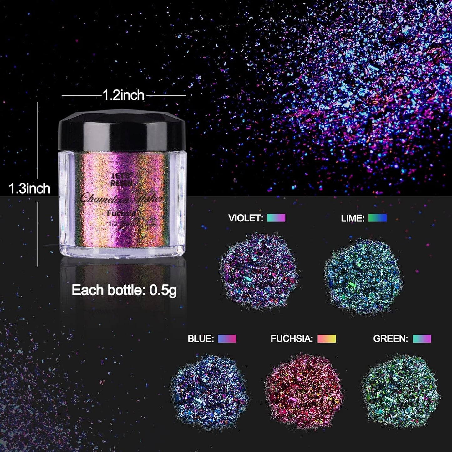 LET'S RESIN Chameleon Flakes, Resin Supplies -Intense Color Shift Pigment Powder for Resin Molds/Tumblers, Chrome Powder Pigment for Christmas Nail Art/Paint/Soap Making