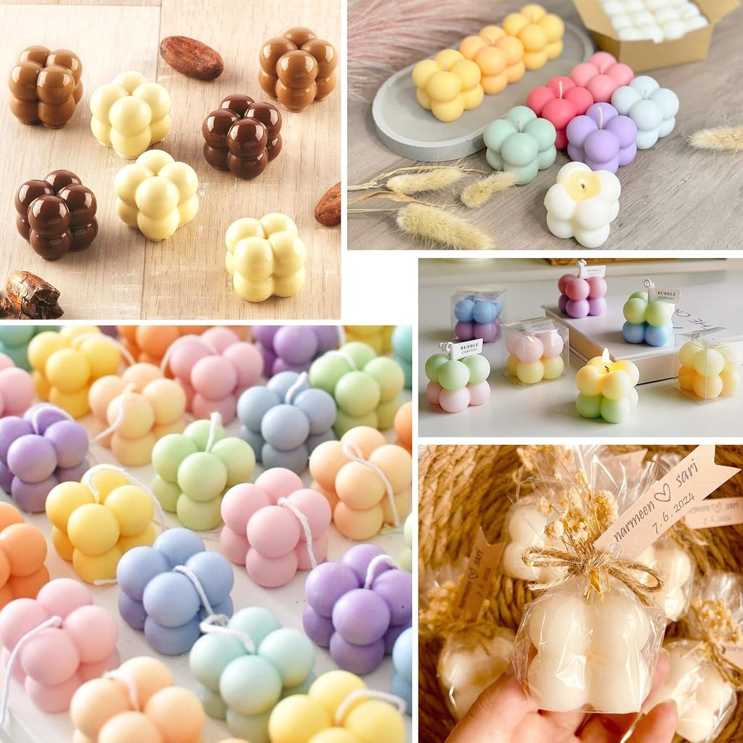 JDH 3D Bubble Candle Silicone Molds 15 Cavity Cube Silicone Candle Molds Soap Mold for Candle Making,Soap Making Bubble Cake Mold Baking Mousse Cake Dessert Jelly Ice Cream