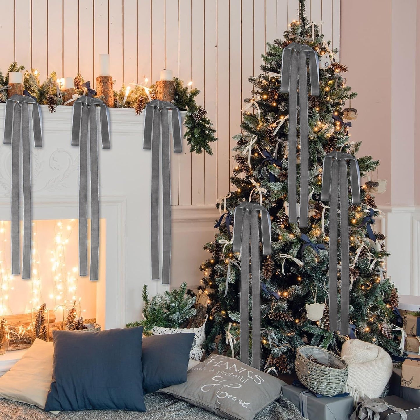 15 Yards Velvet Ribbon 1-1/2 Inch Single Face Grey Velvet Ribbon Spool Prefect for Wedding, Ribbons for Gift Wrapping, Christmas Tree Ornaments Wreath Hair Bows, Ribbons for Crafts