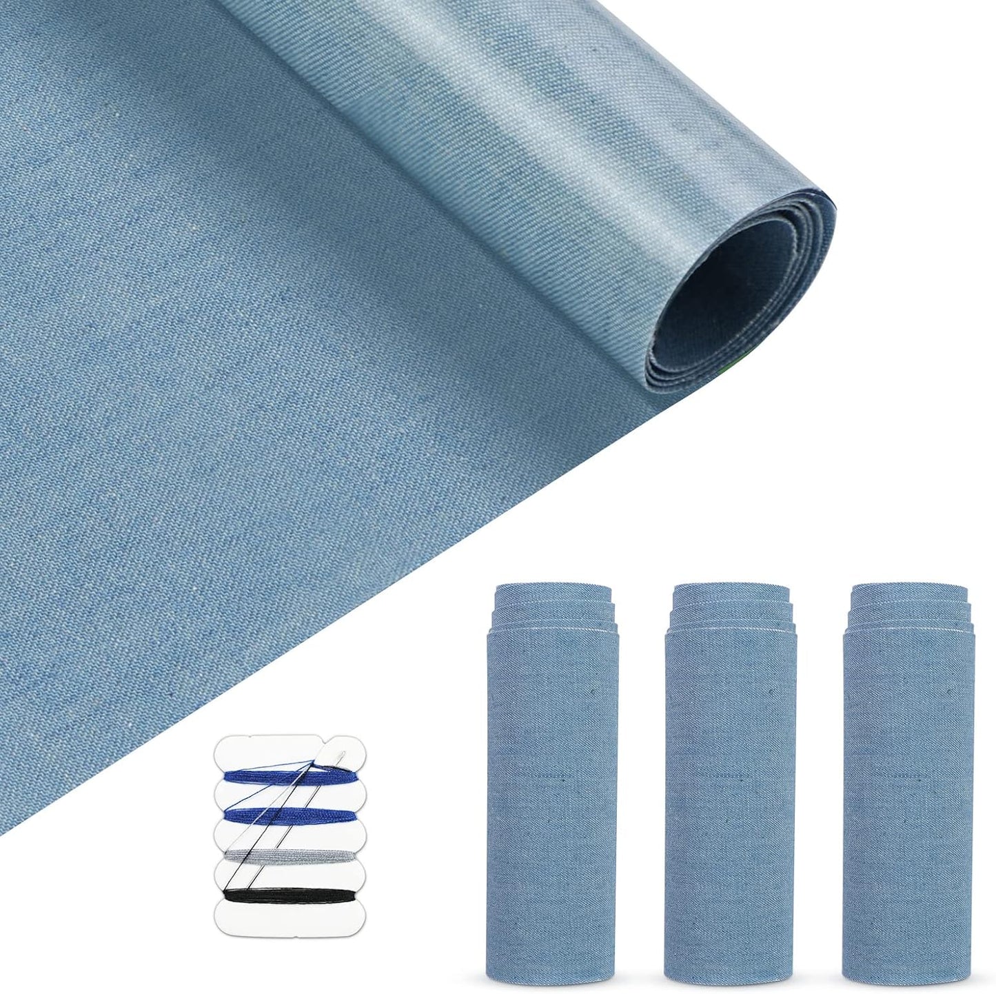 HTVRONT Iron on Patches for Clothing Repair 4 Rolls - Denim Patches for Jeans Kit 4" by 20", 4 Rolls of Iron On Denim Patches for Jeans Inside & Clothing Repair (Light Blue)