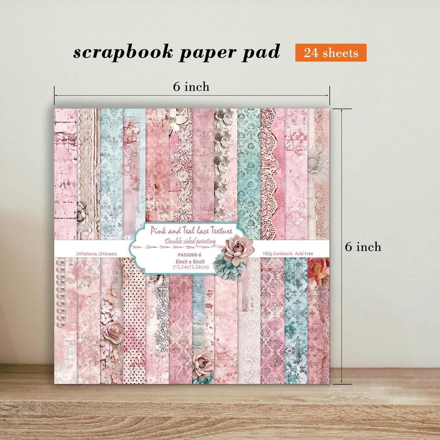 6 Inch Retro Pink Scrapbooking Paper Pad - 24 Sheets Double Sided Aesthetic Design Cards Paper for Photos Album Journals Material Decorative Collage Origami DIY Crafts Gifts Wrapping