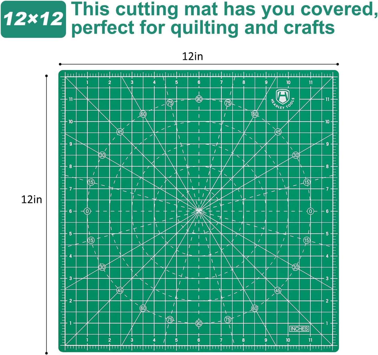 Headley Tools 12"x12" Rotating Cutting Mat, Self Healing Mat with 360-Degree Rotation & Anti-Slip Base, Sewing Board Cutting Mat Perfect for Fabric Quilting Leather Hobby Project, Green
