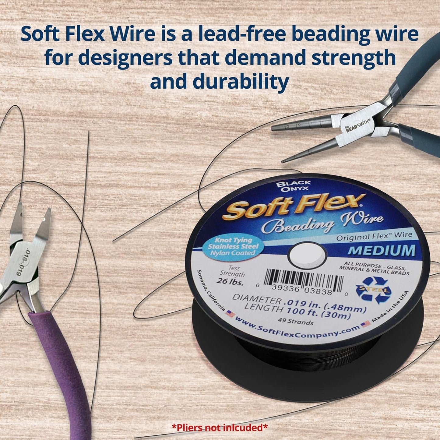 Soft Flex 49 Strand Beading Wire - Medium 0.19 Diameter - 100 Feet Nylon Design Wire