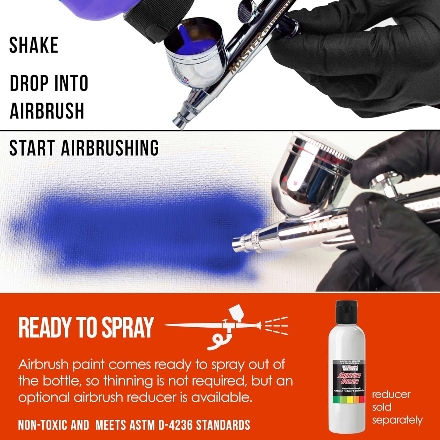 U.S. Art Supply Opaque Vermillion Red Acrylic Special Effects Airbrush Paint - 8oz Ready to Spray Air Brush Paint for Nails, Models, Fabric - Water-Based Air Brush Painting