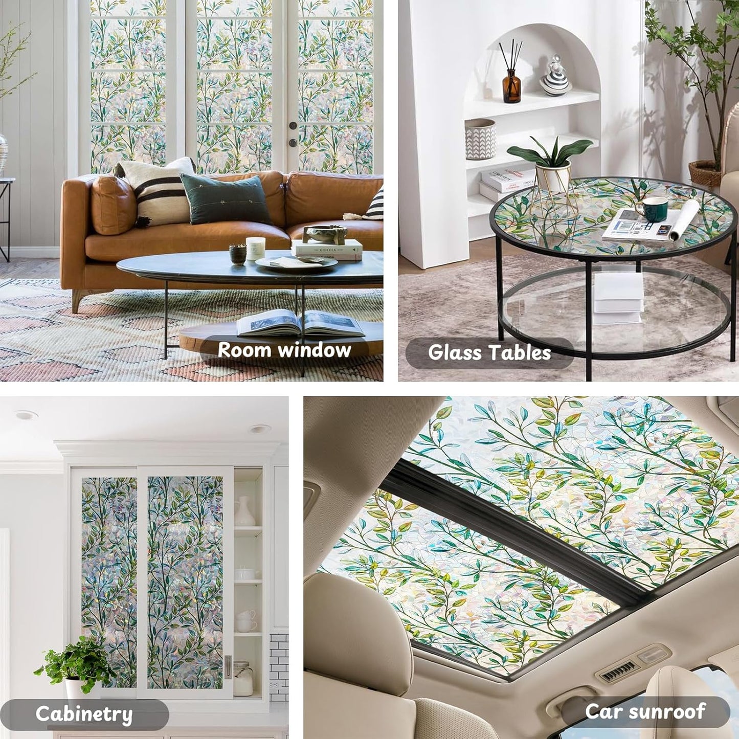 NINETREX Stained Glass Window Film 3D Decorative Cling, Sun Blocking Static Cling Removable Film for Glass Door, Home Decor Window Cover Non-Adhesive 29.5 x 157.4 inches, Leaf