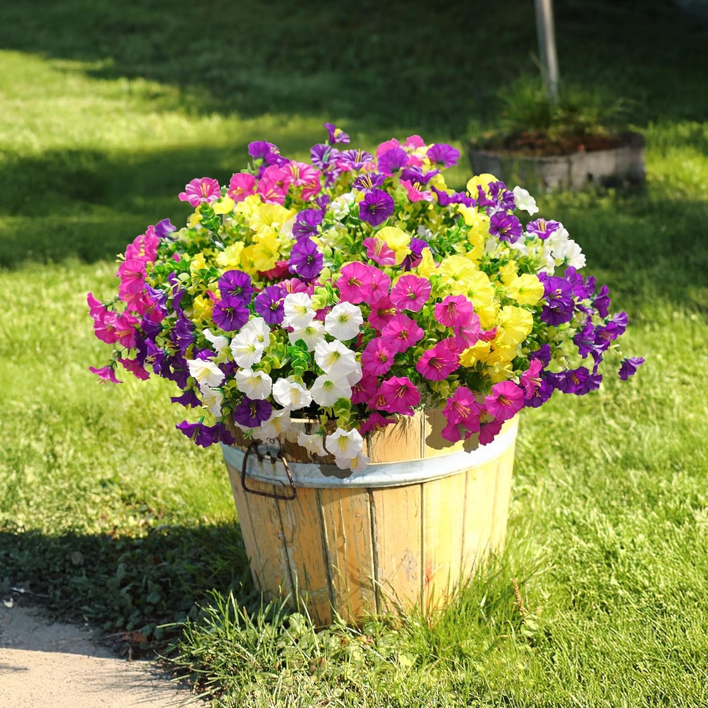 Artificial Flowers Fake Plants for Outdoors Decoration, 12 Bundles Silk Morning Glory with Eucalyptus Realistic UV Resistant Faux Flowers for Outside Planter Porch Yard Patio Garden Home Indoor, Mix