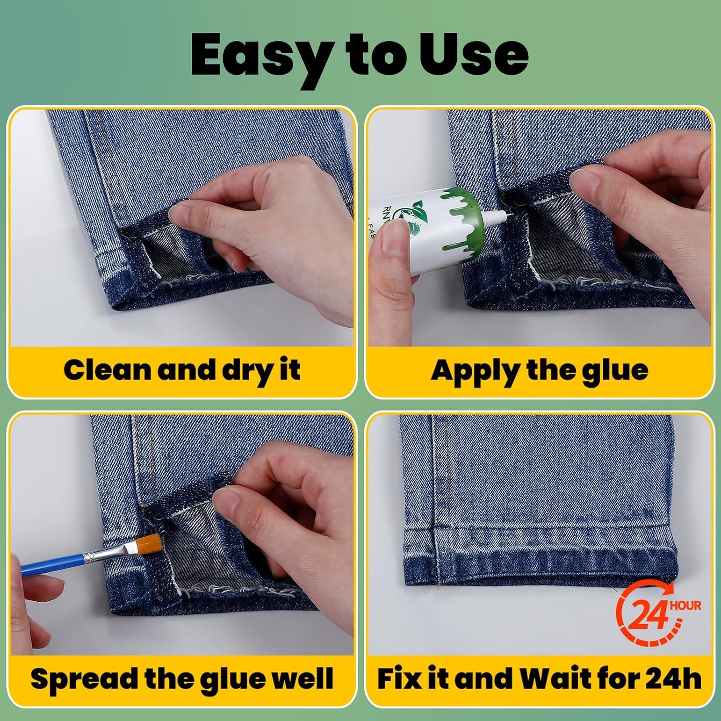 Fabric Glue Permanent, 60ml Super-Strong Clear Washable Fabric Adhesive for Clothing, Patches, Leather, Cotton, Denim, Polyester, Doll Repair (Fabric Glue Kits 2 Pack)