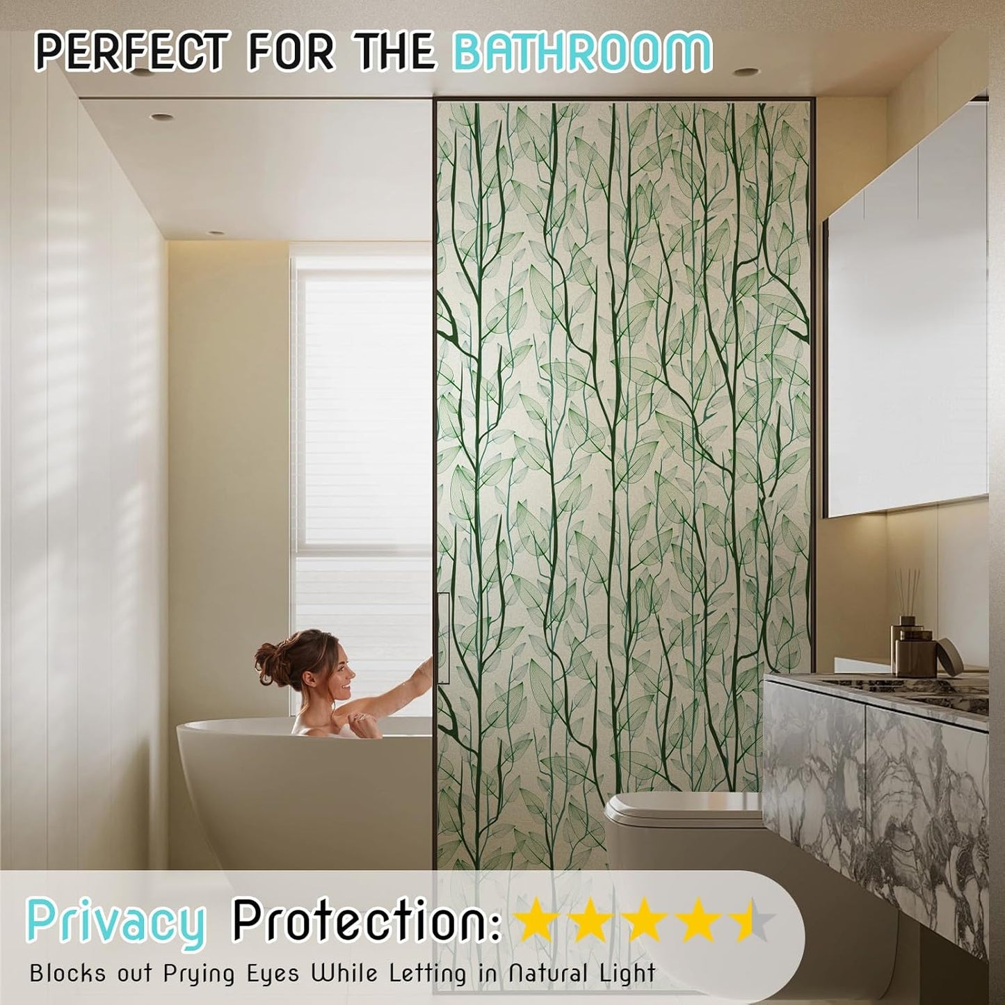 DKTIE Window Film Privacy with Installation Tools, Decorative Stained Glass Window Clings for Home, Static Cling Window Sticker for Front Door, Bathroom, Glass Door (Dark Green, 17.7'' x 118.1'')