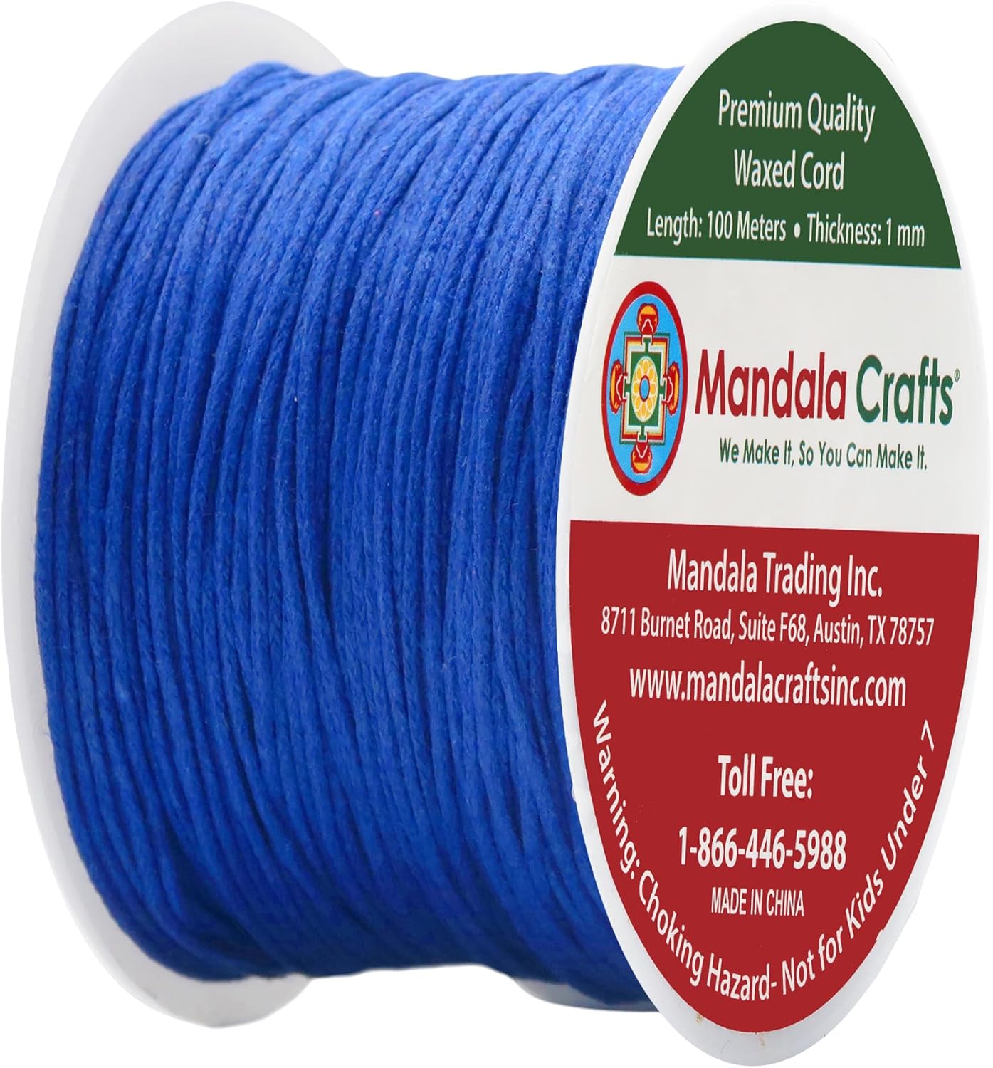 Mandala Crafts 1mm 109 Yards Blue Cotton Waxed Cord for Jewelry Making Bracelet Cord Waxed String - Beading String Thread Jewelry Cords for Necklaces String