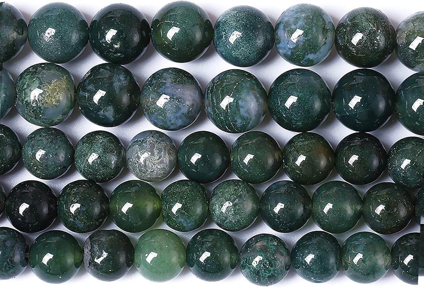 45PCS 8mm Natural Green Moss Agate Beads Gemstone Round Loose Spacer Beads for Jewelry Making DIY Bracelet Necklace Earrings 15" Inch