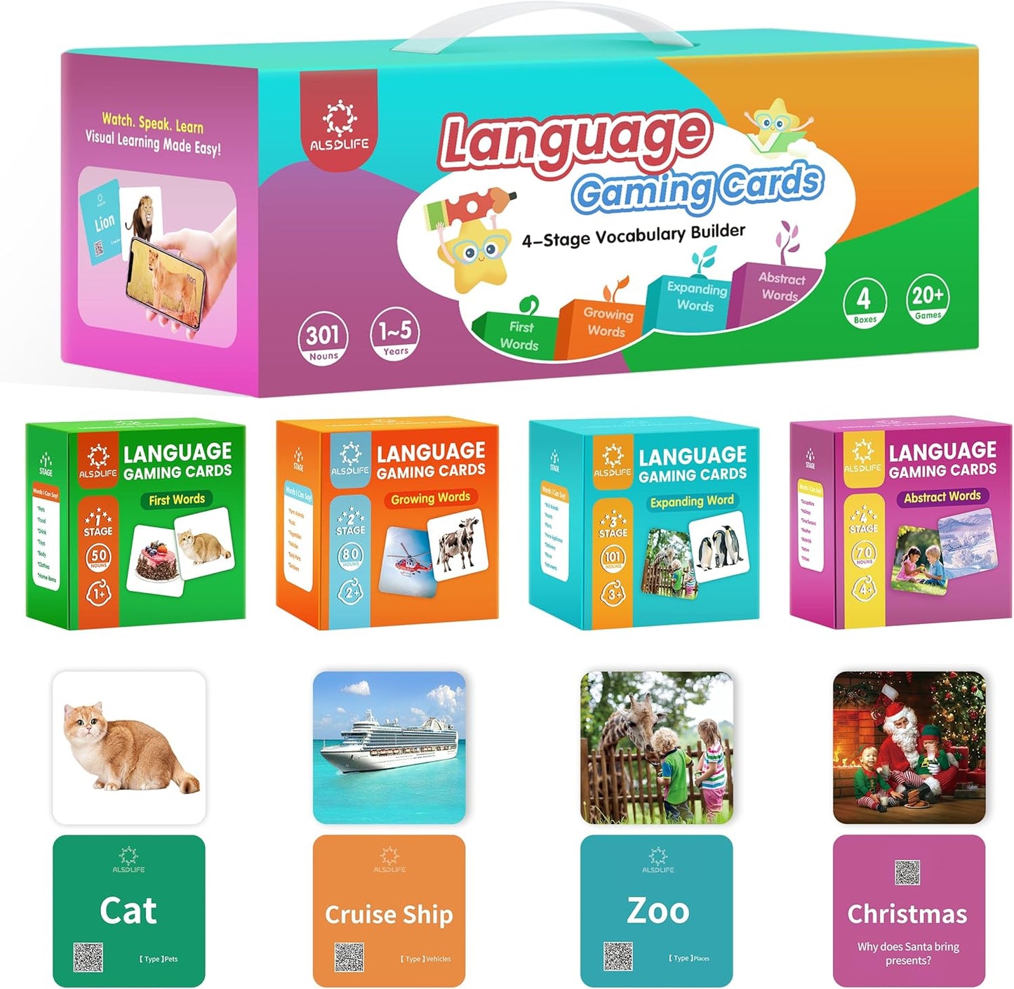 301 Noun Flash Cards for Toddlers, 4-Level Vocabulary Builder Real Life Picture Card for Speech Therapy and Toddler Learning, ABA Therapy Materials, Autism Learning Materials, ESL Teaching