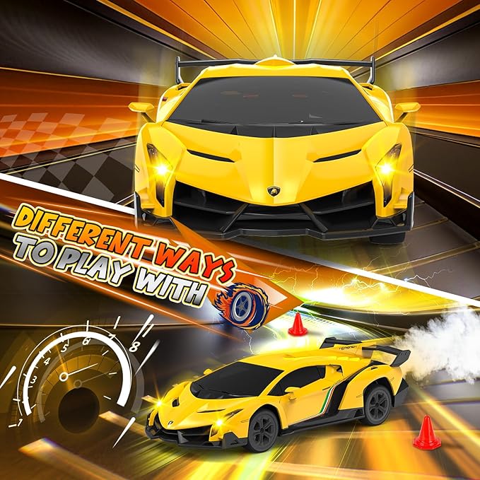 Lamborghini Remote Control Car, Officially Licensed 1:24 Scale 2.4GHz RC Drift Car Toys with Headlight, Lambo Hobby Rc Cars for Boy Girl 4-12 Years Old, Birthday Gift (Yellow